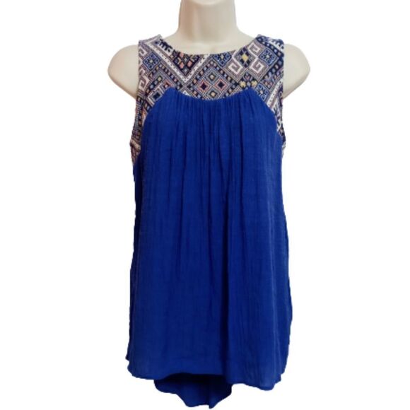Doe & Rae Woven Gauze Tapestry Top Blue Medium - Picture 1 of 11